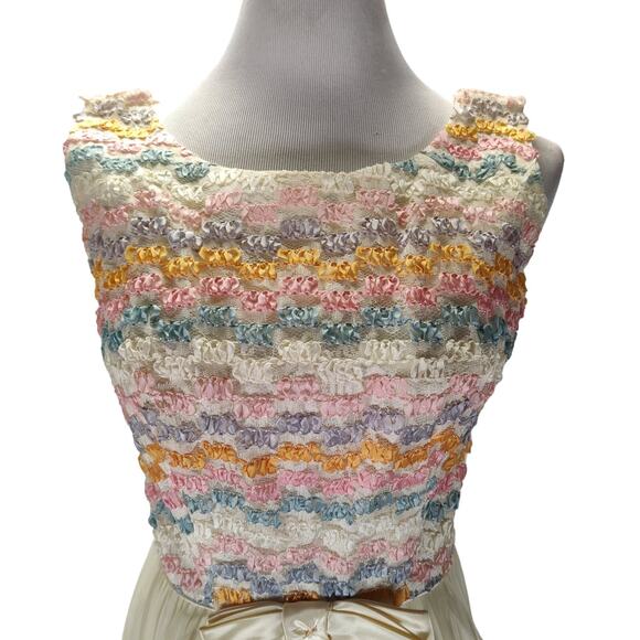 Vintage 60s Fit and Flare Coquette Party Dress Size 6 Ivory Enka Nylon Chiffon - Picture 5 of 16